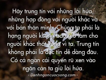 Hãy trung tín với những lời hứa, những hợp đồng với người khác và với bản thân mình. Chúng ta phải là hạng người không bao giờ làm cho người khác thất vọng vì ta. Trung tín không phải là đức tín dễ dàng đâu. Có cả ngàn cái quyến rũ xen vào ngăn cản ta giữ lời hứa.