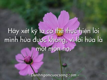 Hãy xét kỹ ta có thể thực hiện lời mình hứa được không, vì lời hứa là một món nợ.