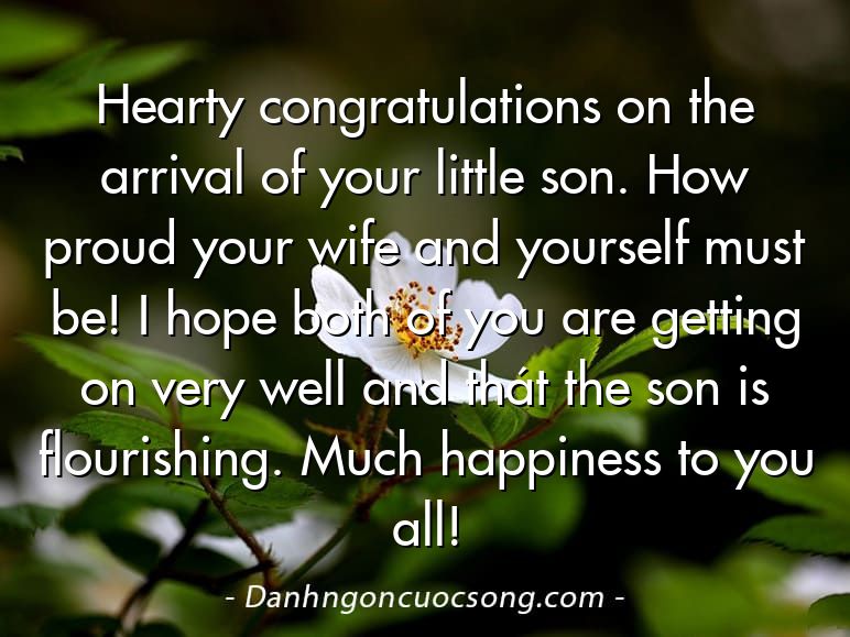 Hearty congratulations on the arrival of your little son. How proud your wife and yourself must be! I hope both of you are getting on very well and thát the son is flourishing. Much happiness to you all!