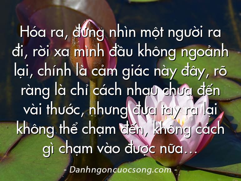 Hóa ra, đứng nhìn một người ra đi, rời xa mình đầu không ngoảnh lại, chính là cảm giác này đây, rõ ràng là chỉ cách nhau chưa đến vài thước, nhưng đưa tay ra lại không thể chạm đến, không cách gì chạm vào được nữa…