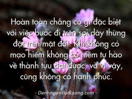 Hoàn toàn chẳng có gì đặc biệt với việc bước đi trên sợi dây thừng đặt trên mặt đất. Khi không có mạo hiểm không có niềm tự hào về thành tựu đạt được, và vì vậy, cũng không có hạnh phúc.