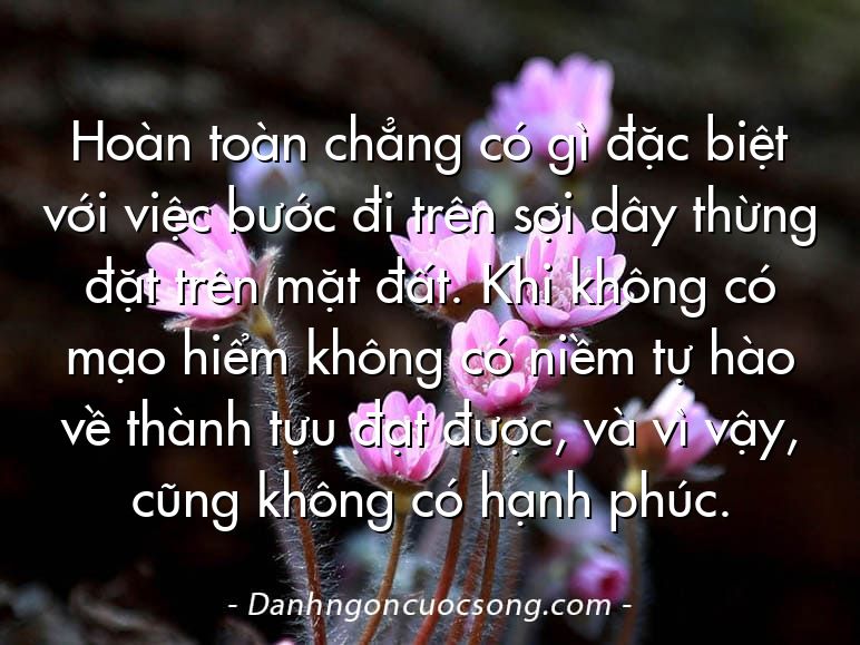 Hoàn toàn chẳng có gì đặc biệt với việc bước đi trên sợi dây thừng đặt trên mặt đất. Khi không có mạo hiểm không có niềm tự hào về thành tựu đạt được, và vì vậy, cũng không có hạnh phúc.