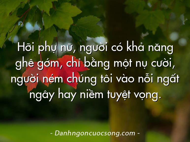 Hỡi phụ nữ, người có khả năng ghê gớm, chỉ bằng một nụ cười, người ném chúng tôi vào nỗi ngất ngây hay niềm tuyệt vọng.