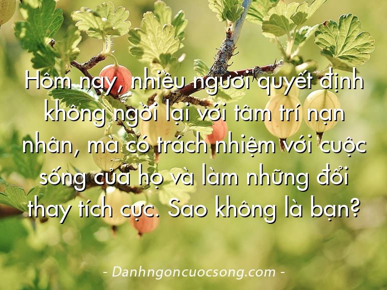 Hôm nay, nhiều người quyết định không ngồi lại với tâm trí nạn nhân, mà có trách nhiệm với cuộc sống của họ và làm những đổi thay tích cực. Sao không là bạn?