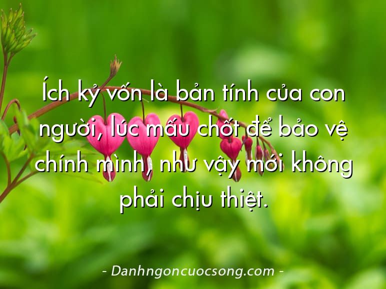 Ích kỷ vốn là bản tính của con người, lúc mấu chốt để bảo vệ chính mình, như vậy mới không phải chịu thiệt.