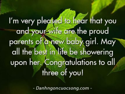 I’m very pleased to hear that you and your wife are the proud parents of a new baby girl. May all the best in life be showering upon her. Congratulations to all three of you!