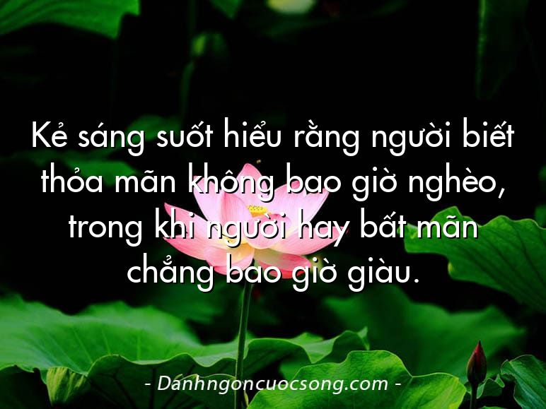 Kẻ sáng suốt hiểu rằng người biết thỏa mãn không bao giờ nghèo, trong khi người hay bất mãn chẳng bao giờ giàu.