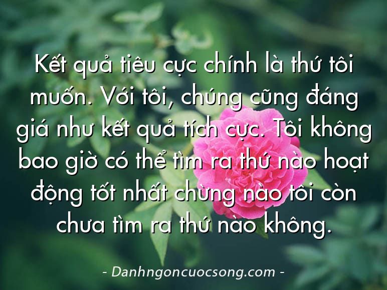 Kết quả tiêu cực chính là thứ tôi muốn. Với tôi, chúng cũng đáng giá như kết quả tích cực. Tôi không bao giờ có thể tìm ra thứ nào hoạt động tốt nhất chừng nào tôi còn chưa tìm ra thứ nào không.