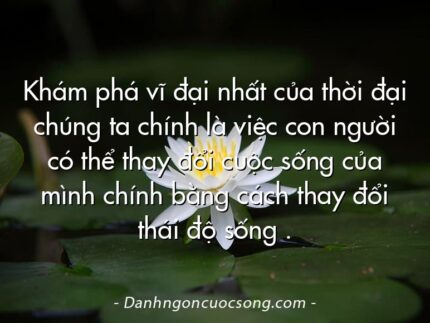 Khám phá vĩ đại nhất của thời đại chúng ta chính là việc con người có thể thay đổi cuộc sống của mình chính bằng cách thay đổi thái độ sống .