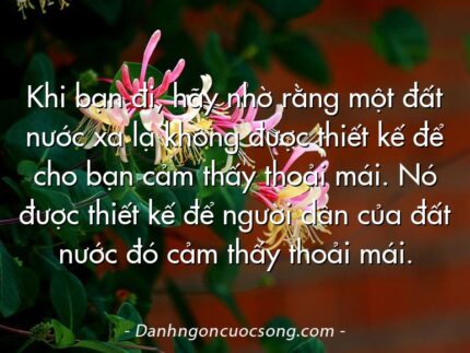 Khi bạn đi, hãy nhờ rằng một đất nước xa lạ không được thiết kế để cho bạn cảm thấy thoải mái. Nó được thiết kế để người dân của đất nước đó cảm thấy thoải mái.