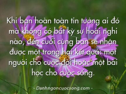 Khi bạn hoàn toàn tin tưởng ai đó mà không có bất kỳ sự hoài nghi nào, đến cuối cùng bạn sẽ nhận được một trong hai kết quả: một người cho cuộc đời hoặc một bài học cho cuộc sống.