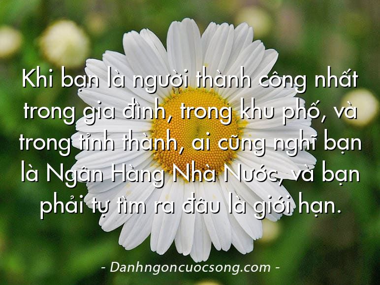 Khi bạn là người thành công nhất trong gia đình, trong khu phố, và trong tỉnh thành, ai cũng nghĩ bạn là Ngân Hàng Nhà Nước, và bạn phải tự tìm ra đâu là giới hạn.