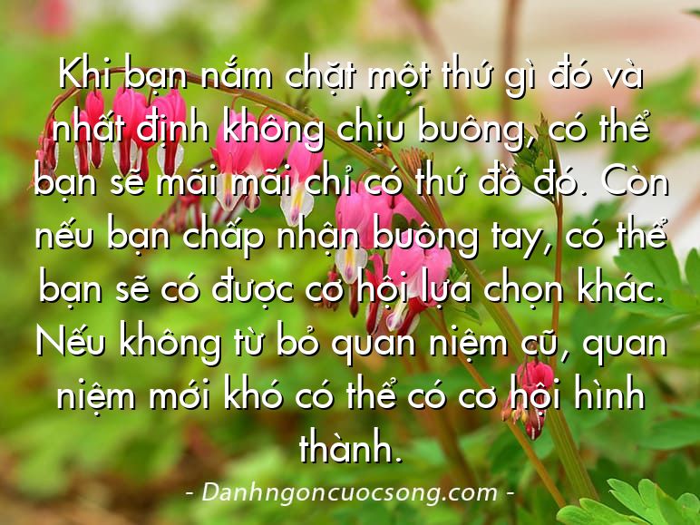 Khi bạn nắm chặt một thứ gì đó và nhất định không chịu buông, có thể bạn sẽ mãi mãi chỉ có thứ đồ đó. Còn nếu bạn chấp nhận buông tay, có thể bạn sẽ có được cơ hội lựa chọn khác. Nếu không từ bỏ quan niệm cũ, quan niệm mới khó có thể có cơ hội hình thành.