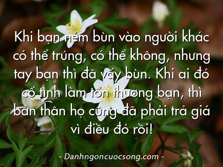 Khi bạn ném bùn vào người khác có thể trúng, có thể không, nhưng tay bạn thì đã vấy bùn. Khi ai đó cố tình làm tổn thương bạn, thì bản thân họ cũng đã phải trả giá vì điều đó rồi!