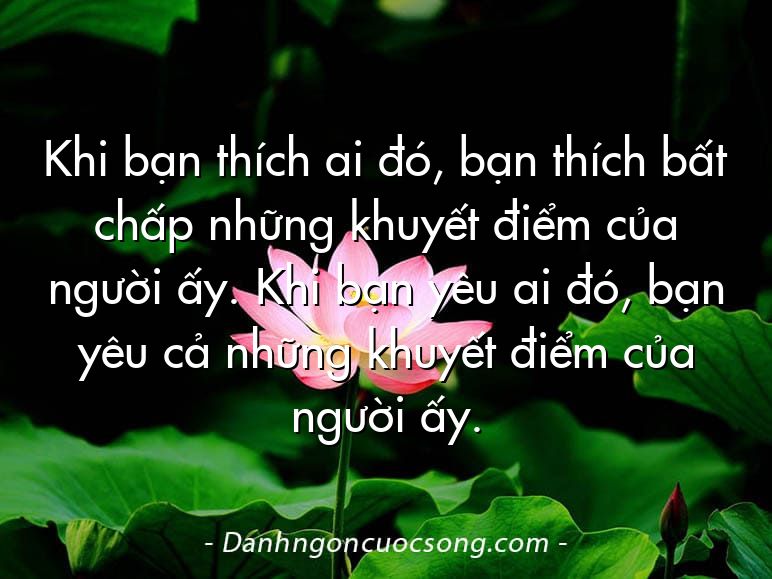 Khi bạn thích ai đó, bạn thích bất chấp những khuyết điểm của người ấy. Khi bạn yêu ai đó, bạn yêu cả những khuyết điểm của người ấy.