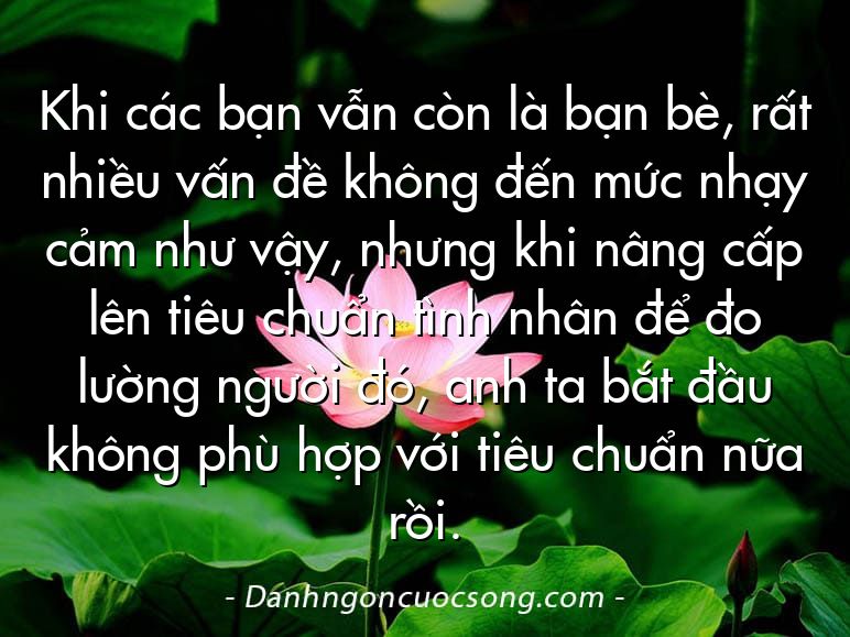 Khi các bạn vẫn còn là bạn bè, rất nhiều vấn đề không đến mức nhạy cảm như vậy, nhưng khi nâng cấp lên tiêu chuẩn tình nhân để đo lường người đó, anh ta bắt đầu không phù hợp với tiêu chuẩn nữa rồi.