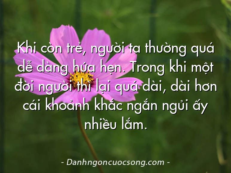 Khi còn trẻ, người ta thường quá dễ dàng hứa hẹn. Trong khi một đời người thì lại quá dài, dài hơn cái khoảnh khắc ngắn ngủi ấy nhiều lắm.