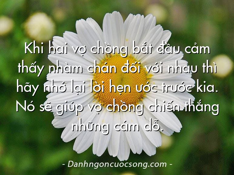 Khi hai vợ chồng bắt đầu cảm thấy nhàm chán đối với nhau thì hãy nhớ lại lời hẹn ước trước kia. Nó sẽ giúp vợ chồng chiến thắng những cám dỗ.