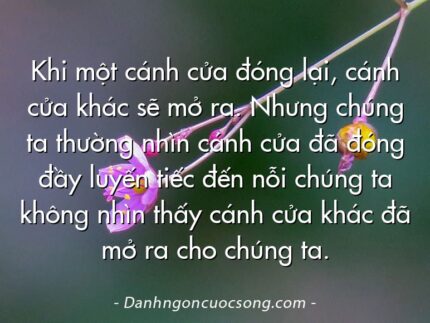 Khi một cánh cửa đóng lại, cánh cửa khác sẽ mở ra. Nhưng chúng ta thường nhìn cánh cửa đã đóng đầy luyến tiếc đến nỗi chúng ta không nhìn thấy cánh cửa khác đã mở ra cho chúng ta.