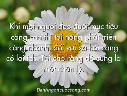 Khi một người đeo đuổi mục tiêu càng cao thì tài năng phát triển càng nhanh, đối với xã hội càng có lợi ích. Tôi cho rằng đó cũng là một chân lý.
