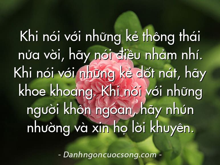 Khi nói với những kẻ thông thái nửa vời, hãy nói điều nhảm nhí. Khi nói với những kẻ dốt nát, hãy khoe khoang. Khi nói với những người khôn ngoan, hãy nhún nhường và xin họ lời khuyên.