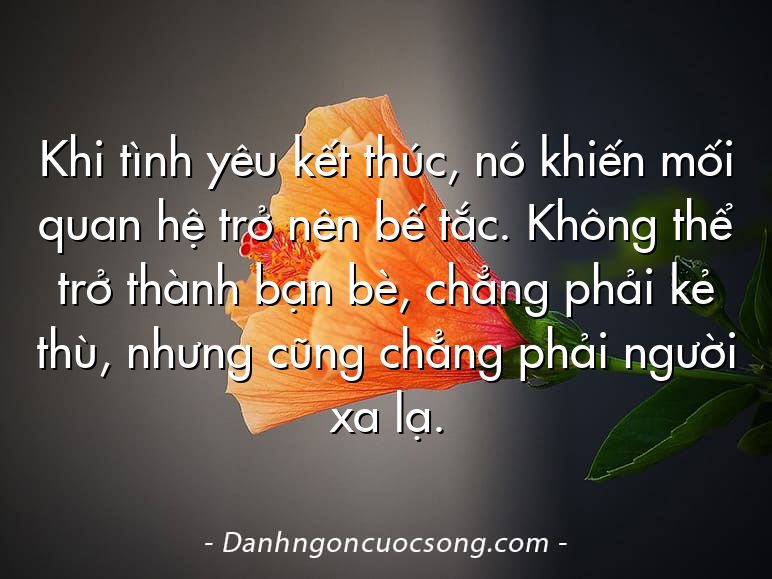 Khi tình yêu kết thúc, nó khiến mối quan hệ trở nên bế tắc. Không thể trở thành bạn bè, chẳng phải kẻ thù, nhưng cũng chẳng phải người xa lạ.