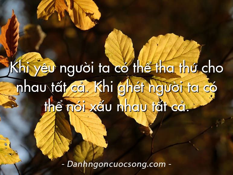 Khi yêu người ta có thể tha thứ cho nhau tất cả. Khi ghét người ta có thể nói xấu nhau tất cả.