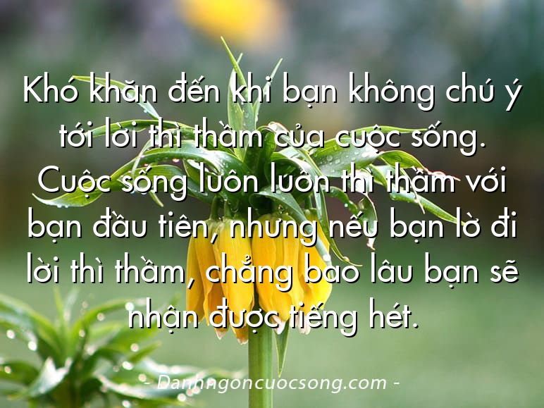 Khó khăn đến khi bạn không chú ý tới lời thì thầm của cuộc sống. Cuộc sống luôn luôn thì thầm với bạn đầu tiên, nhưng nếu bạn lờ đi lời thì thầm, chẳng bao lâu bạn sẽ nhận được tiếng hét.