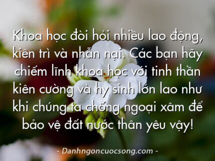 Khoa học đòi hỏi nhiều lao động, kiên trì và nhẫn nại. Các bạn hãy chiếm lĩnh khoa học với tinh thần kiên cường và hy sinh lớn lao như khi chúng ta chống ngoại xâm để bảo vệ đất nước thân yêu vậy!