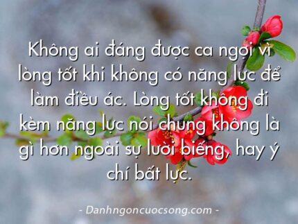 Không ai đáng được ca ngợi vì lòng tốt khi không có năng lực để làm điều ác. Lòng tốt không đi kèm năng lực nói chung không là gì hơn ngoài sự lười biếng, hay ý chí bất lực.
