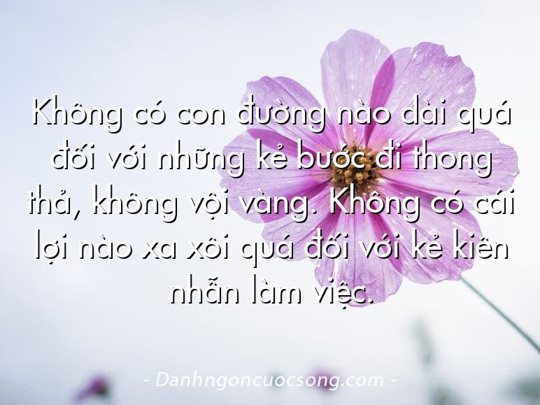 Không có con đường nào dài quá đối với những kẻ bước đi thong thả, không vội vàng. Không có cái lợi nào xa xôi quá đối với kẻ kiên nhẫn làm việc.