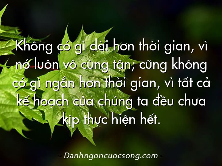 Không có gì dài hơn thời gian, vì nó luôn vô cùng tận; cũng không có gì ngắn hơn thời gian, vì tất cả kế hoạch của chúng ta đều chưa kịp thực hiện hết.