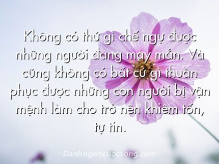 Không có thứ gì chế ngự được những người đang may mắn. Và cũng không có bất cứ gì thuần phục được những con người bị vận mệnh làm cho trở nên khiêm tốn, tự tin.