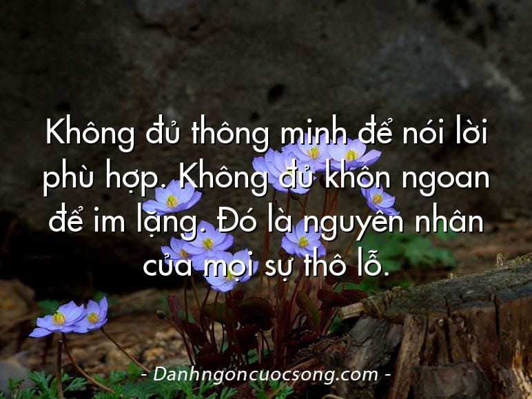 Không đủ thông minh để nói lời phù hợp. Không đủ khôn ngoan để im lặng. Đó là nguyên nhân của mọi sự thô lỗ.