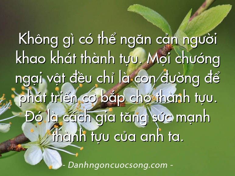 Không gì có thể ngăn cản người khao khát thành tựu. Mọi chướng ngại vật đều chỉ là con đường để phát triển cơ bắp cho thành tựu. Đó là cách gia tăng sức mạnh thành tựu của anh ta.