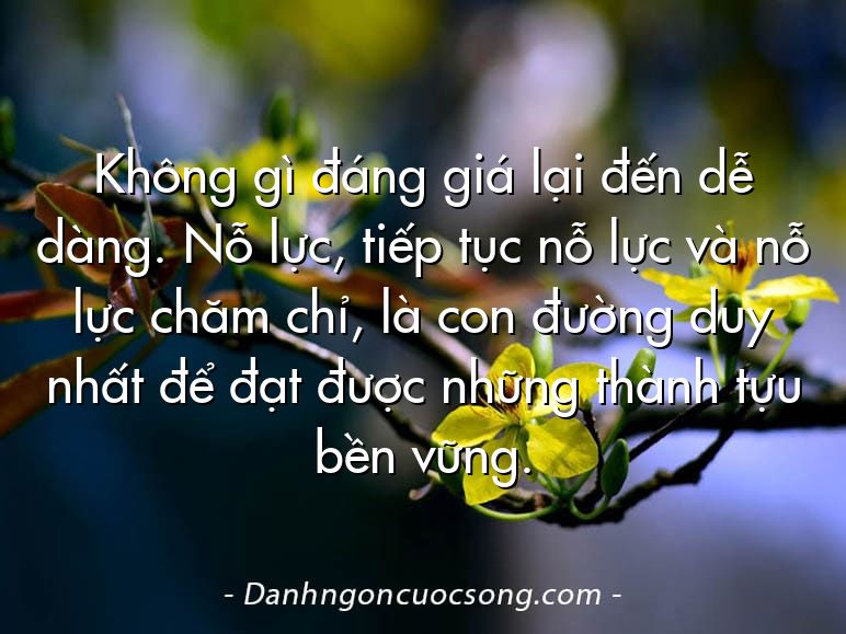 Không gì đáng giá lại đến dễ dàng. Nỗ lực, tiếp tục nỗ lực và nỗ lực chăm chỉ, là con đường duy nhất để đạt được những thành tựu bền vững.