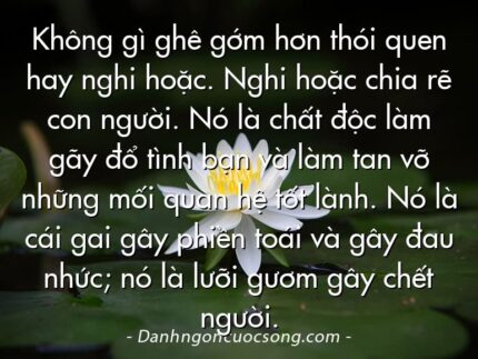 Không gì ghê gớm hơn thói quen hay nghi hoặc. Nghi hoặc chia rẽ con người. Nó là chất độc làm gãy đổ tình bạn và làm tan vỡ những mối quan hệ tốt lành. Nó là cái gai gây phiền toái và gây đau nhức; nó là lưỡi gươm gây chết người.