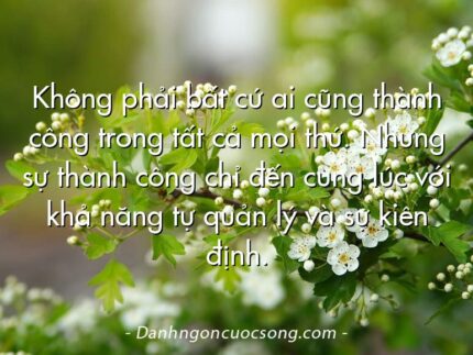 Không phải bất cứ ai cũng thành công trong tất cả mọi thứ. Nhưng sự thành công chỉ đến cùng lúc với khả năng tự quản lý và sự kiên định.