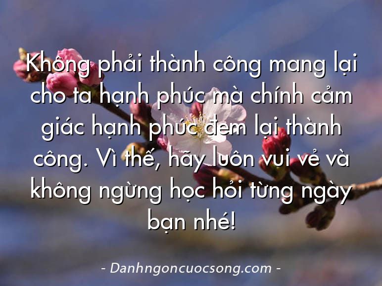 Không phải thành công mang lại cho ta hạnh phúc mà chính cảm giác hạnh phúc đem lại thành công. Vì thế, hãy luôn vui vẻ và không ngừng học hỏi từng ngày bạn nhé!