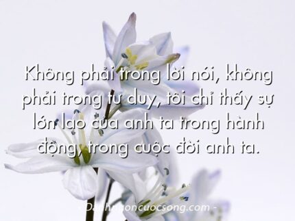 Không phải trong lời nói, không phải trong tư duy, tôi chỉ thấy sự lớn lao của anh ta trong hành động, trong cuộc đời anh ta.