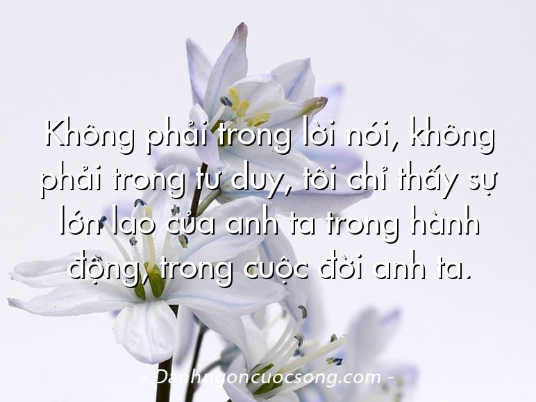 Không phải trong lời nói, không phải trong tư duy, tôi chỉ thấy sự lớn lao của anh ta trong hành động, trong cuộc đời anh ta.