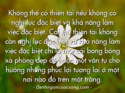Không thể có thiên tài nếu không có nghị lực đặc biệt và khả năng làm việc đặc biệt. Cái thứ thiên tài không cần nghị lực đặc biệt và khả năng làm việc đặc biệt chỉ là một cái bong bóng xà phòng đẹp đẽ hoặc một văn tự cho hưởng những phúc lợi tương lai ở một nơi nào đó trên mặt trăng.