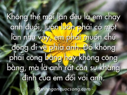Không thể mỗi lần đều là em chạy anh đuổi, luôn luôn phải có một lần như vậy, em phải muốn chủ động đi về phía anh. Đó không phải công bằng hay không công bằng, mà là anh rất cần sự khẳng định của em đối với anh.