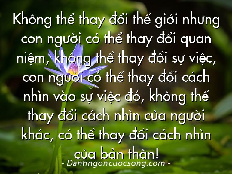 Không thể thay đổi thế giới nhưng con người có thể thay đổi quan niệm, không thể thay đổi sự việc, con người có thể thay đổi cách nhìn vào sự việc đó, không thể thay đổi cách nhìn của người khác, có thể thay đổi cách nhìn của bản thân!