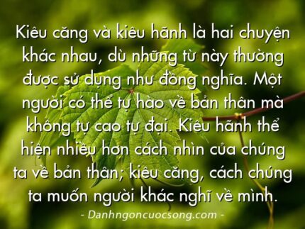 Kiêu căng và kiêu hãnh là hai chuyện khác nhau, dù những từ này thường được sử dụng như đồng nghĩa. Một người có thể tự hào về bản thân mà không tự cao tự đại. Kiêu hãnh thể hiện nhiều hơn cách nhìn của chúng ta về bản thân; kiêu căng, cách chúng ta muốn người khác nghĩ về mình.