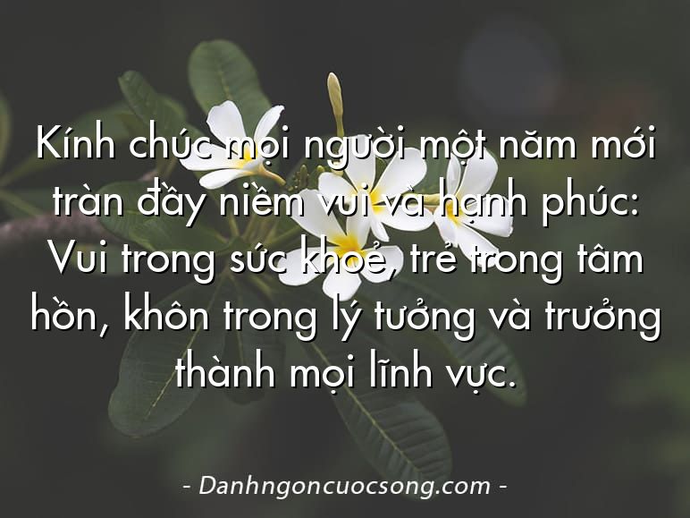 Kính chúc mọi người một năm mới tràn đầy niềm vui và hạnh phúc: Vui trong sức khoẻ, trẻ trong tâm hồn, khôn trong lý tưởng và trưởng thành mọi lĩnh vực.
