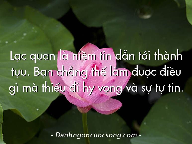 Lạc quan là niềm tin dẫn tới thành tựu. Bạn chẳng thể làm được điều gì mà thiếu đi hy vọng và sự tự tin.