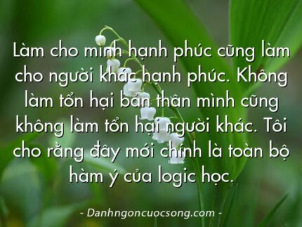 Làm cho mình hạnh phúc cũng làm cho người khác hạnh phúc. Không làm tổn hại bản thân mình cũng không làm tổn hại người khác. Tôi cho rằng đây mới chính là toàn bộ hàm ý của logic học.