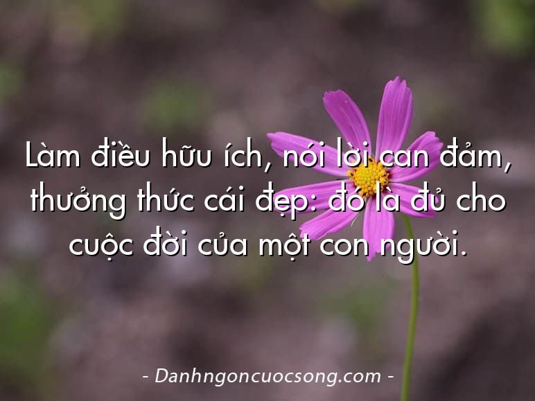 Làm điều hữu ích, nói lời can đảm, thưởng thức cái đẹp: đó là đủ cho cuộc đời của một con người.
