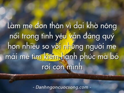 Làm mẹ đơn thân vì dại khờ nông nổi trong tình yêu vẫn đáng quý hơn nhiều so với những người mẹ mải mê tìm kiếm hạnh phúc mà bỏ rơi con mình